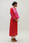 Buy_Naina Jain_Red Silk Gota Patti Round Neck Straight Bandhani Pattern Kurta _Online_at_Aza_Fashions
