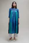 Buy_Naina Jain_Blue Silk, Georgette Embroidery Round Neck Textile Yoke Kurta _at_Aza_Fashions
