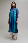 Naina Jain_Blue Silk, Georgette Embroidery Round Neck Textile Yoke Kurta _Online_at_Aza_Fashions