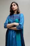 Shop_Naina Jain_Blue Silk, Georgette Embroidery Round Neck Textile Yoke Kurta _Online_at_Aza_Fashions