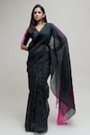 Buy_Naina Jain_Black Organza Woven Bandhani V Neck Work Saree With Blouse _at_Aza_Fashions