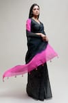 Buy_Naina Jain_Black Organza Woven Bandhani V Neck Work Saree With Blouse _Online_at_Aza_Fashions