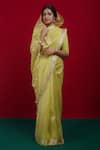 Shop_Naina Jain_Yellow Organza Woven Bandhani Round Neck Zari Border Saree With Blouse _at_Aza_Fashions