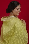 Naina Jain_Yellow Organza Woven Bandhani Round Neck Zari Border Saree With Blouse _Online_at_Aza_Fashions