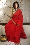 Buy_Naina Jain_Red Embroidered Bandhani Pattern Saree With Unstitched Blouse Piece _at_Aza_Fashions