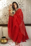 Shop_Naina Jain_Red Embroidered Bandhani Pattern Saree With Unstitched Blouse Piece _at_Aza_Fashions