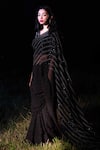 Buy_Naina Jain_Black Chiffon Handwoven And Striped Saree With Unstitched Blouse Piece _Online_at_Aza_Fashions