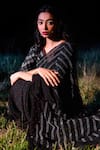 Naina Jain_Black Chiffon Handwoven And Striped Saree With Unstitched Blouse Piece _at_Aza_Fashions