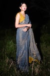 Buy_Naina Jain_Grey Chander Tissue Saree With Unstitched Blouse Piece _at_Aza_Fashions