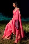 Naina Jain_Pink Silk Handwoven Bandhani Pattern Saree With Unstitched Blouse Piece _at_Aza_Fashions