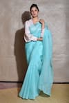 Buy_Naina Jain_Blue Silk Bandhani Pattern Organza Saree With Unstitched Blouse Piece _at_Aza_Fashions