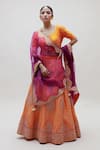 Buy_Naina Jain_Orange Silk Hand Embroidered Aari Work And Bandhani Floral Bridal Lehenga Set _at_Aza_Fashions