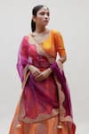 Naina Jain_Orange Silk Hand Embroidered Aari Work And Bandhani Floral Bridal Lehenga Set _Online_at_Aza_Fashions