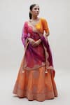 Buy_Naina Jain_Orange Silk Hand Embroidered Aari Work And Bandhani Floral Bridal Lehenga Set _Online_at_Aza_Fashions