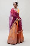 Shop_Naina Jain_Orange Silk Hand Embroidered Aari Work And Bandhani Floral Bridal Lehenga Set _Online_at_Aza_Fashions