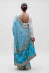 Shop_Naina Jain_Blue Silk Embroidered Bandhani Broad Round Neck Pattern Saree With Blouse _at_Aza_Fashions