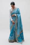 Naina Jain_Blue Silk Embroidered Bandhani Broad Round Neck Pattern Saree With Blouse _Online_at_Aza_Fashions