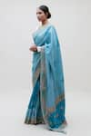 Buy_Naina Jain_Blue Silk Embroidered Bandhani Broad Round Neck Pattern Saree With Blouse _Online_at_Aza_Fashions