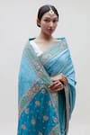 Shop_Naina Jain_Blue Silk Embroidered Bandhani Broad Round Neck Pattern Saree With Blouse _Online_at_Aza_Fashions