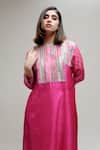 Shop_Naina Jain_Pink Silk Woven And Embroidered Bandhani V Neck Stripe Pattern Yoke Kurta _Online_at_Aza_Fashions