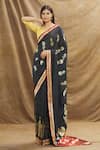 Buy_Resa by Ushnakmals_Black Katan Silk Woven Mughal Motif Pattern Saree With Running Blouse _Online_at_Aza_Fashions