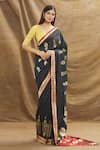 Shop_Resa by Ushnakmals_Black Katan Silk Woven Mughal Motif Pattern Saree With Running Blouse _Online_at_Aza_Fashions