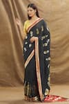 Shop_Resa by Ushnakmals_Black Katan Silk Woven Mughal Motif Pattern Saree With Running Blouse _at_Aza_Fashions