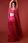 Shop_Krisha sunny Ramani_Fuchsia Georgette Printed Floral Cape Open Sharara Set _Online_at_Aza_Fashions