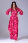 Buy_Krisha sunny Ramani_Fuchsia Georgette Printed Floral V Neck Anarkali And Pant Set _at_Aza_Fashions