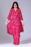 Shop_Krisha sunny Ramani_Fuchsia Georgette Printed Floral V Neck Anarkali And Pant Set _at_Aza_Fashions