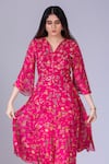 Krisha sunny Ramani_Fuchsia Georgette Printed Floral V Neck Anarkali And Pant Set _Online_at_Aza_Fashions