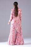 Shop_Krisha Sunny Ramani_Pink Georgette Sequins, Cut Work Round Neck Botanical Print Gharara Set _at_Aza_Fashions