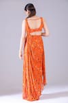 Shop_Krisha sunny Ramani_Orange Georgette Printed And Hand Embroidered Draped Skirt Blouse Set _at_Aza_Fashions