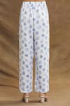 Linen Bloom_White 100% Linen Printed Polka Dots Pant _at_Aza_Fashions