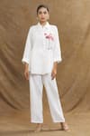 Buy_Linen Bloom_White 100% Linen Embroidery Flamingo Spread Collar Placement Shirt _at_Aza_Fashions