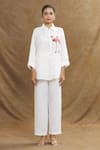 Buy_Linen Bloom_White 100% Linen Embroidery Flamingo Spread Collar Placement Shirt _Online_at_Aza_Fashions