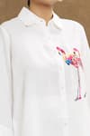 Linen Bloom_White 100% Linen Embroidery Flamingo Spread Collar Placement Shirt _at_Aza_Fashions