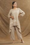 Buy_Linen Bloom_Brown 100% Linen Embroidery Floral Round Placement Tunic _at_Aza_Fashions