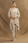 Shop_Linen Bloom_Brown 100% Linen Embroidery Floral Round Placement Tunic _Online_at_Aza_Fashions