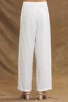 Linen Bloom_White 100% Linen Plain Pant _at_Aza_Fashions