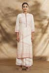 Buy_Peenacolada_White Chanderi Block Printed Notched Kurta Palazzo Set _Online_at_Aza_Fashions