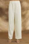 Shop_Peenacolada_Off White Cotton Embroidery Split V-neck Kurta Pant Set _Online_at_Aza_Fashions