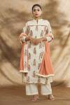 Shop_Peenacolada_Off White Cotton Embroidery Mandarin Collar Kurta Pant Set _Online_at_Aza_Fashions