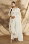 Buy_Peenacolada_Off White Cotton Embroidery Split V-neck Aari Work Kurta Pant Set _at_Aza_Fashions