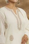 Shop_Peenacolada_Off White Cotton Embroidery Split V-neck Aari Work Kurta Pant Set _at_Aza_Fashions