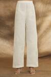 Peenacolada_Off White Cotton Embroidery Split V-neck Aari Work Kurta Pant Set _at_Aza_Fashions