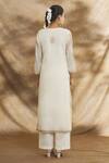 Peenacolada_Off White Cotton Embroidery Split V-neck Aari Work Kurta Pant Set _Online_at_Aza_Fashions