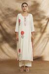 Buy_Peenacolada_Off White Cotton Tassels, Embroidery Round Neck Resham Kurta Pant Set _Online_at_Aza_Fashions