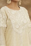 Shop_Peenacolada_Beige Chanderi Block Printed Dori Lace Round Kurta And Pant Set _at_Aza_Fashions