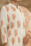 Shop_Peenacolada_Cream Mulmul Printed Floral Band Collar Kurta Set _at_Aza_Fashions